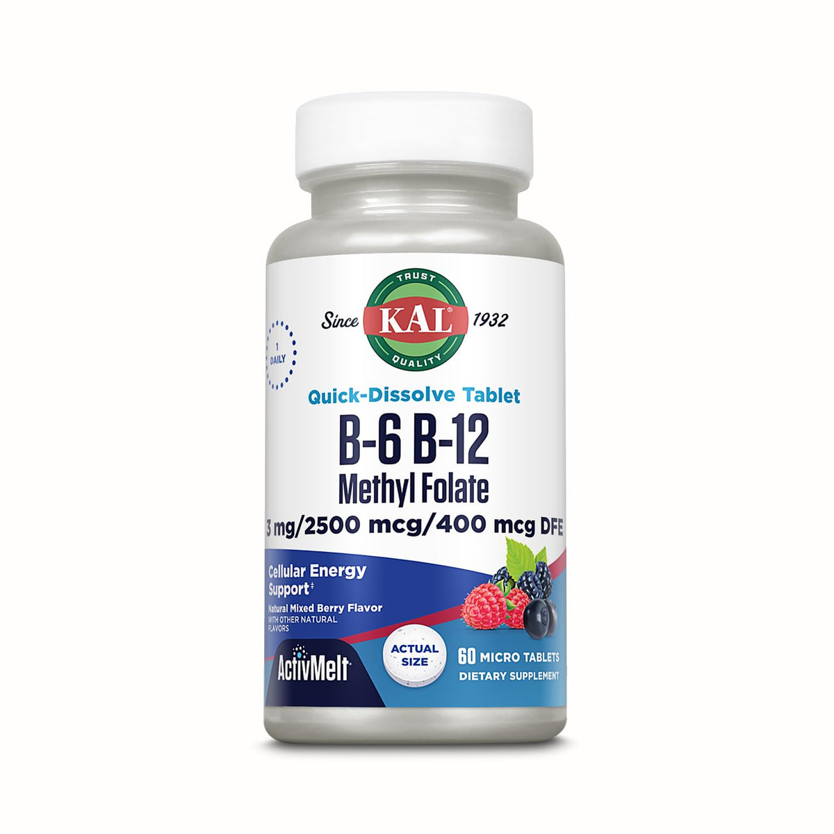 KAL ActivMelt B6 B12 Folate 60 micro tablettes en boîte