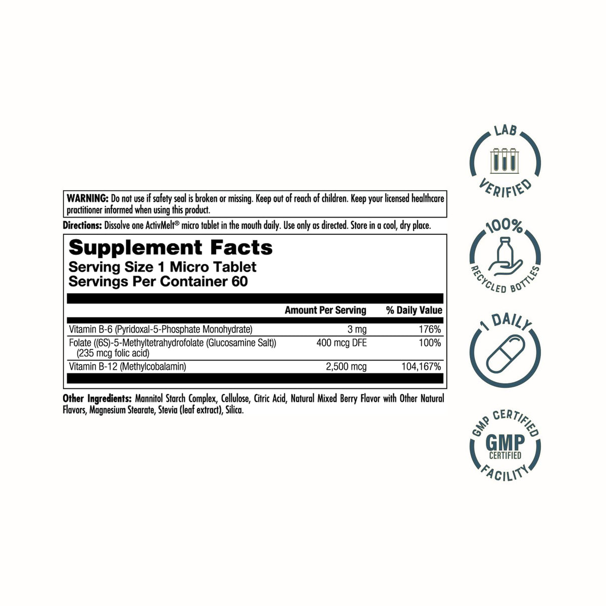 KAL ActivMelt B6 B12 Folate micro tablette vue de face