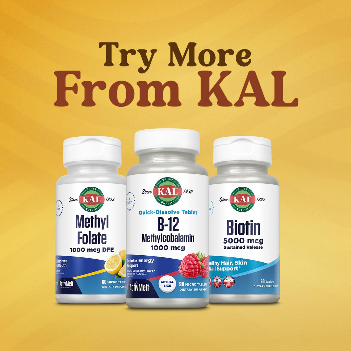 KAL B12 Methylcobalamine 1000mcg près d'une tasse de thé