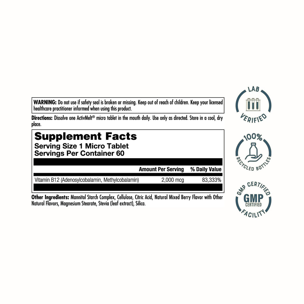 KAL B12 Methylcobalamine 2000 mcg micro-tablettes en gros plan