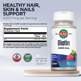 KAL Biotine 5000 Mcg 100 Tablettes avec Détails de l'Emballage