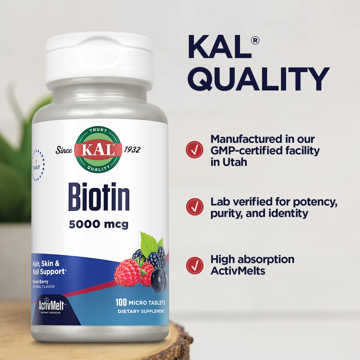 KAL Biotine 5000 Mcg Tablettes en Gros Plan