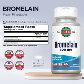 KAL Bromélaïne 500 mg, emballage et comprimés