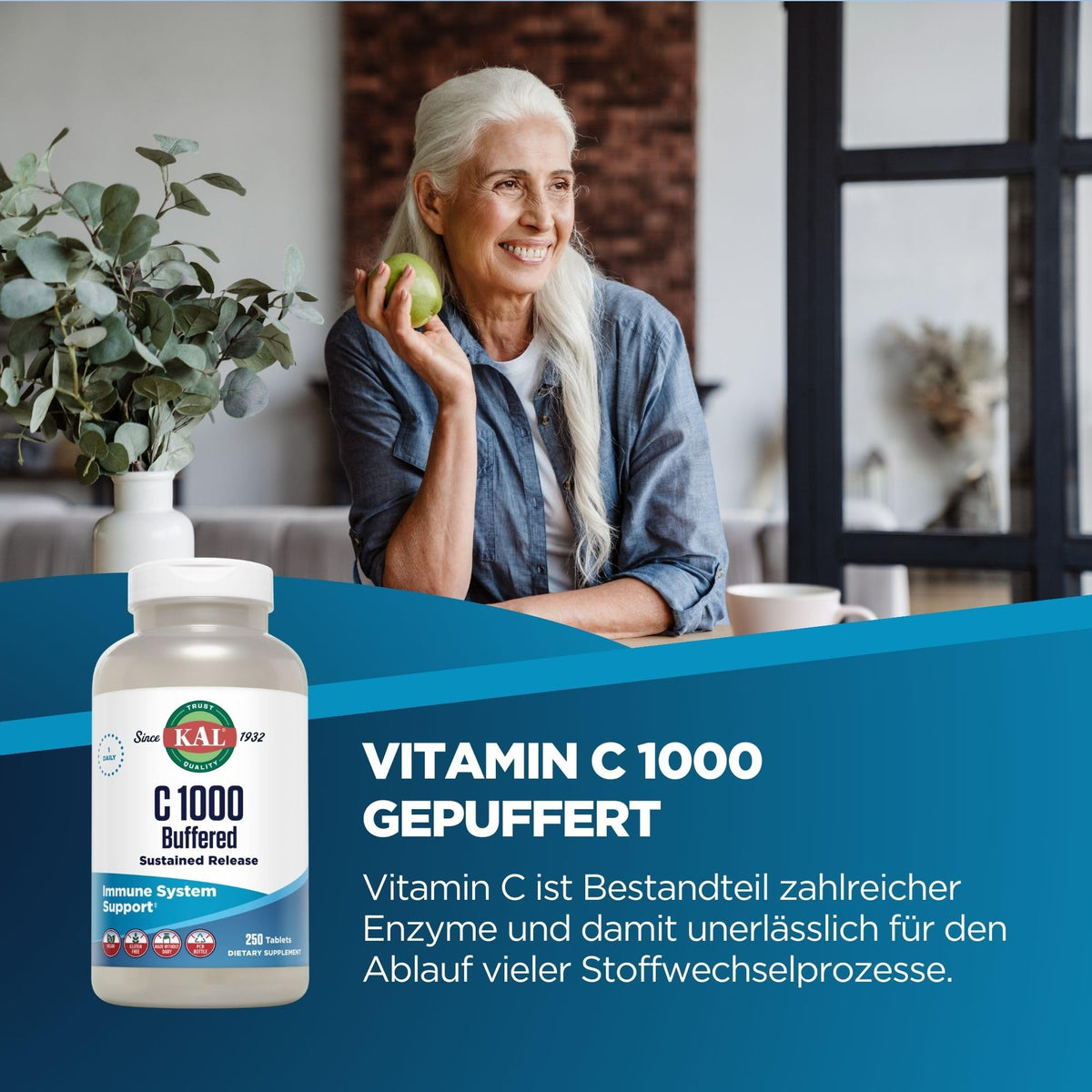 KAL C 1000 comprimés de vitamine C 1000mg, flacon ouvert