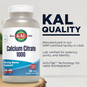 KAL Calcium Citrate 1000 mg bouteille de côté