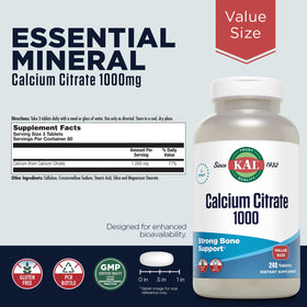 KAL Calcium Citrate 1000 mg étiquette du produit