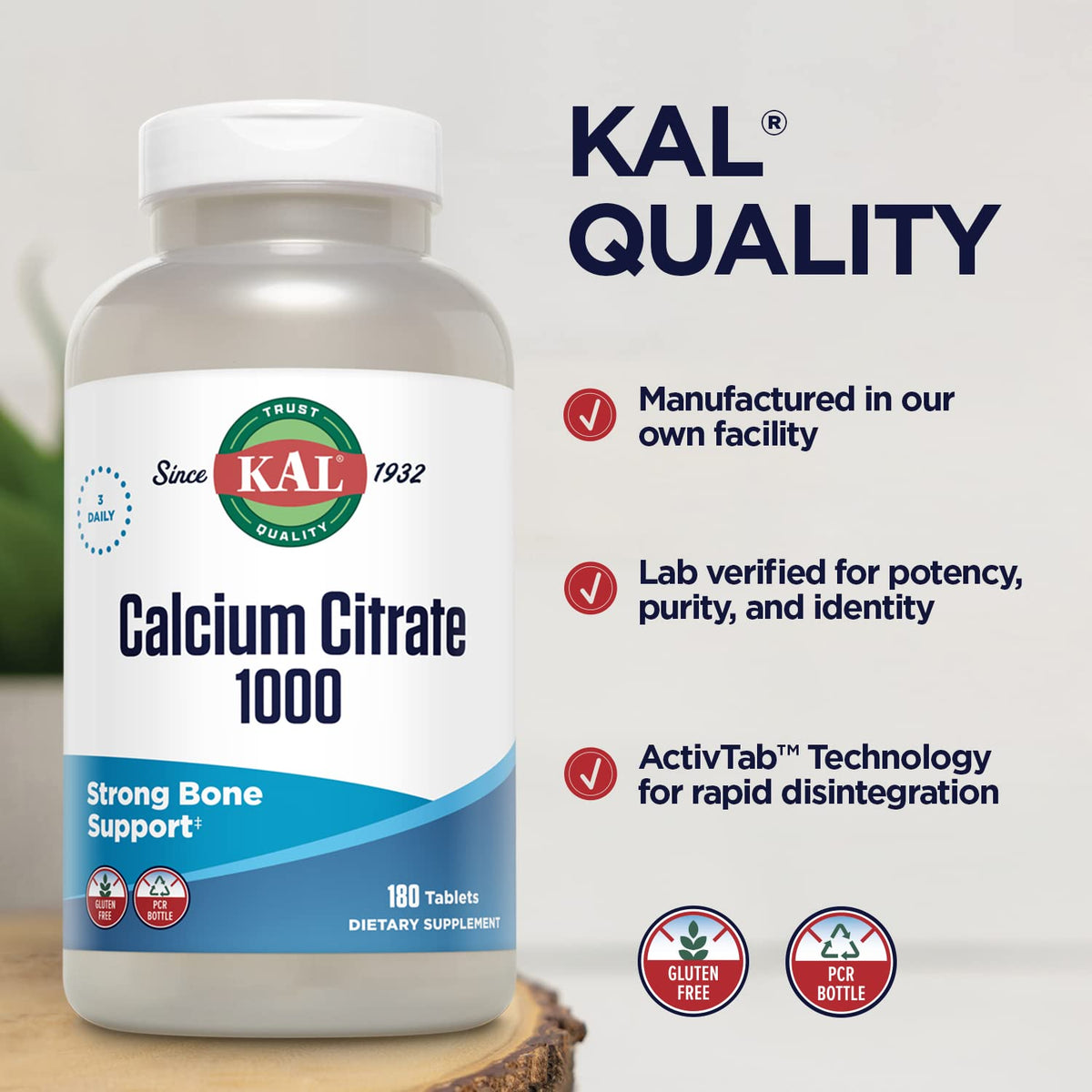 KAL Calcium Citrate 1000mg comprimés en gros plan
