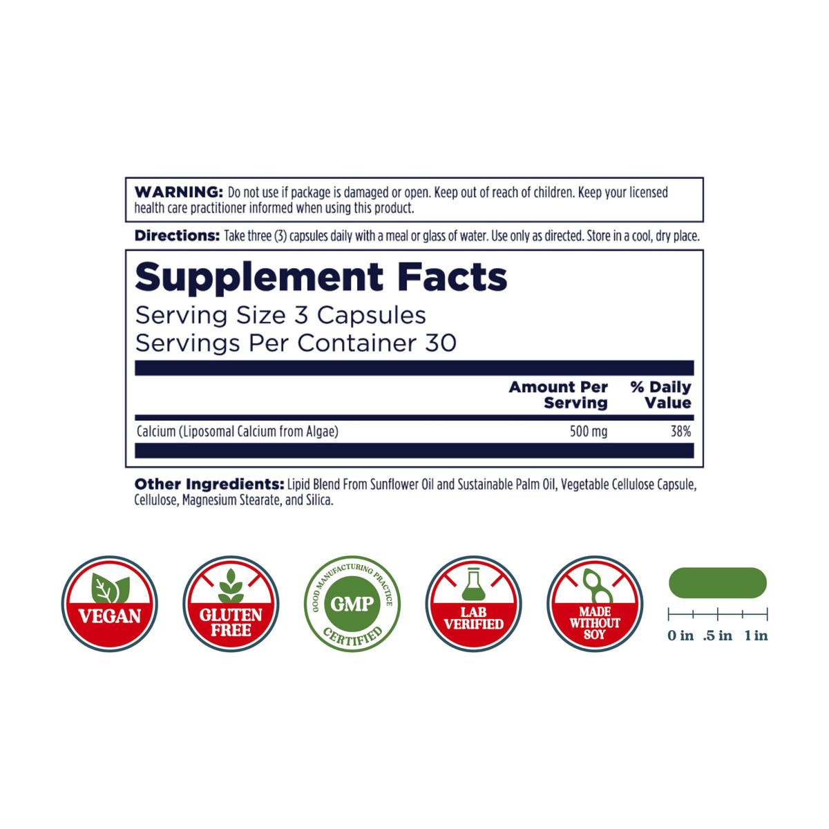 KAL Calcium Liposomal 500 mg 90 VegCaps côté