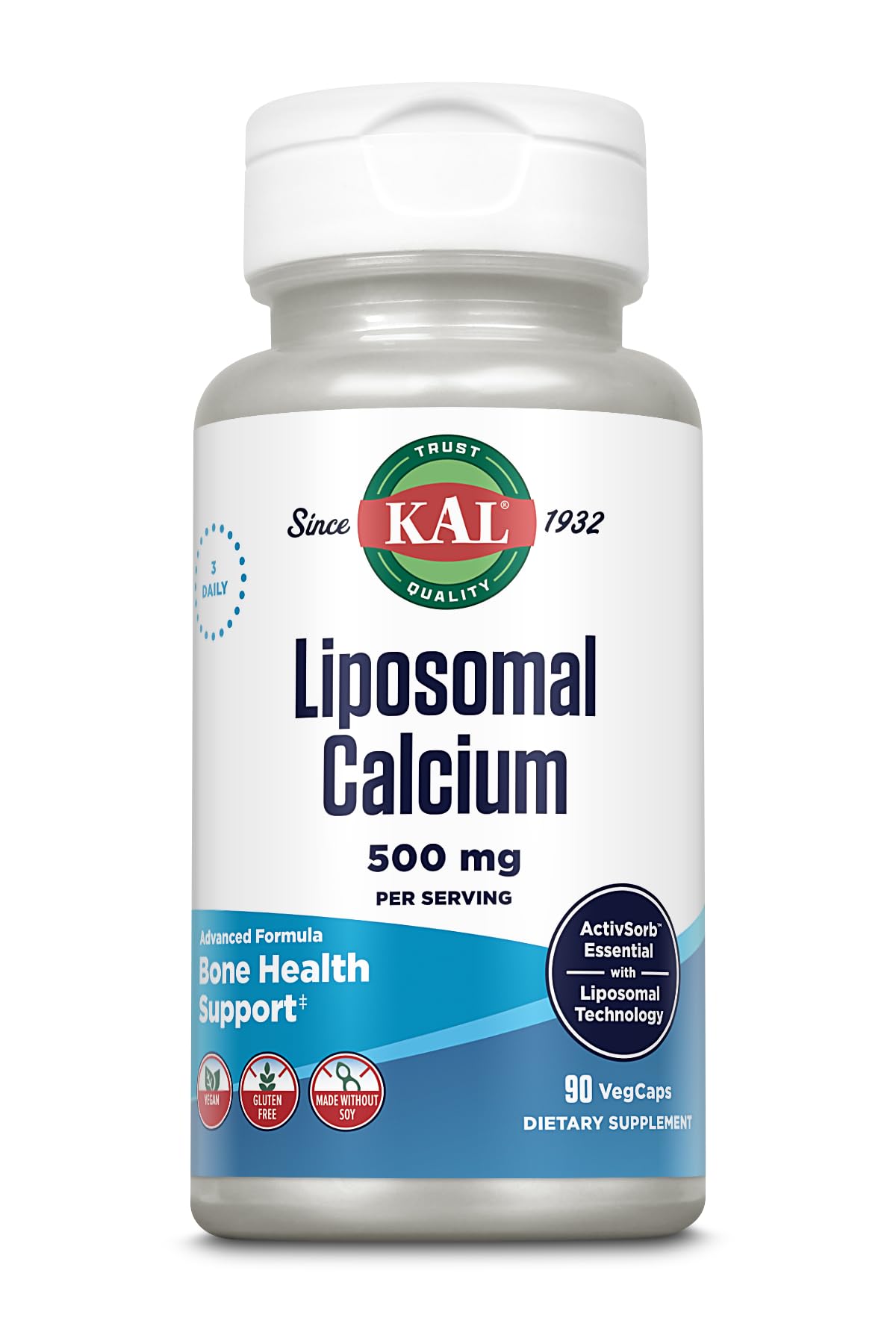 KAL Calcium Liposomal 500 mg 90 VegCaps vue de face