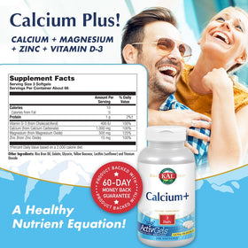 KAL Calcium Plus Softgels 1000 mg, capsules en gros plan