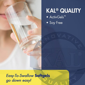 KAL Calcium Plus Softgels 1000 mg, capsules sur fond blanc