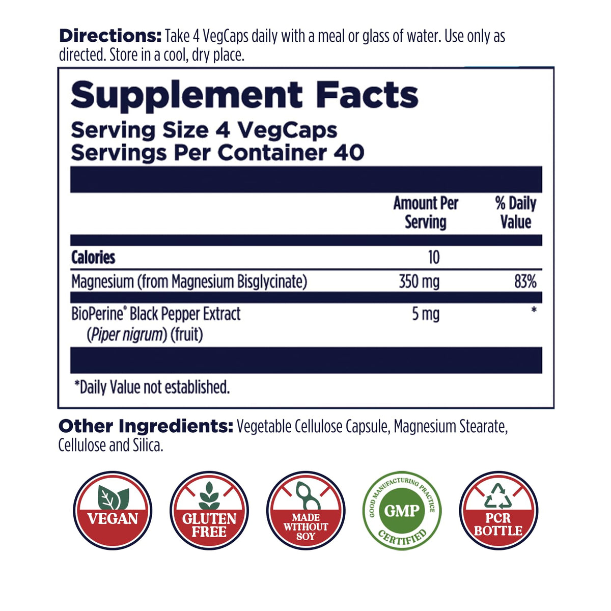KAL Capsules de Magnésium Glycinate 160 comprimés avec étiquette