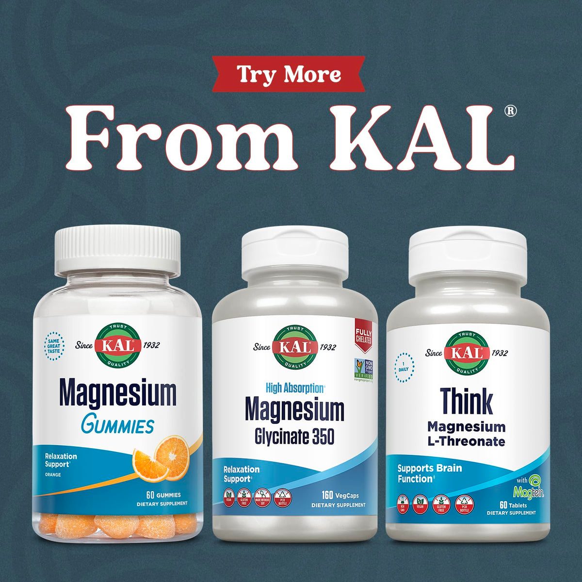KAL Capsules de Magnésium Glycinate 160 comprimés avec un verre d'eau
