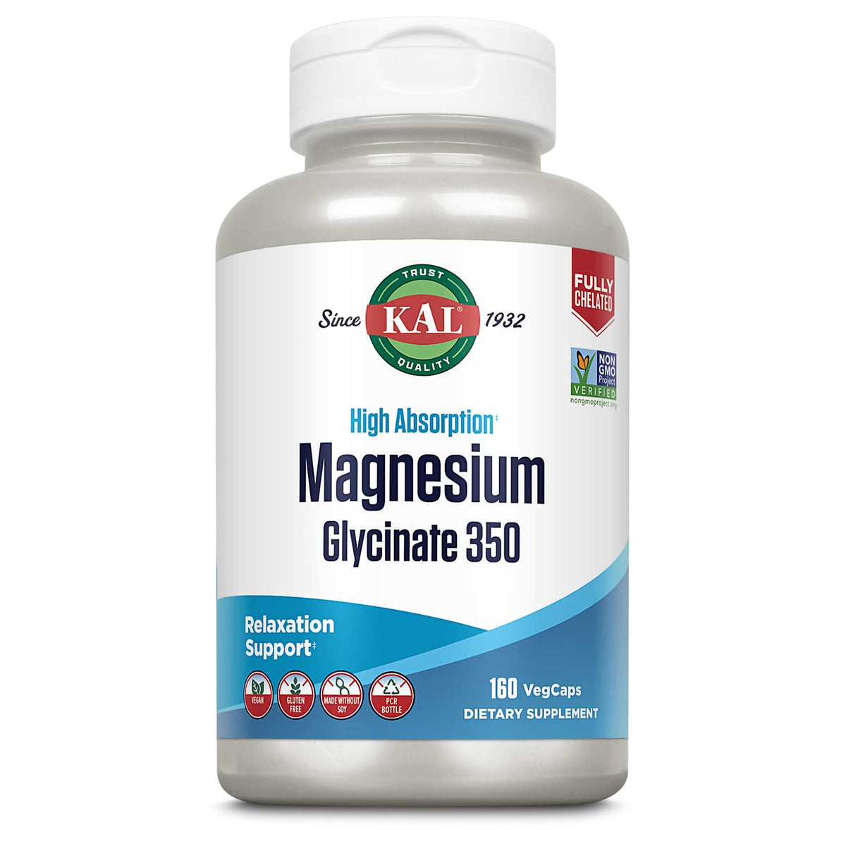 KAL Capsules de Magnésium Glycinate 160 comprimés vue de face