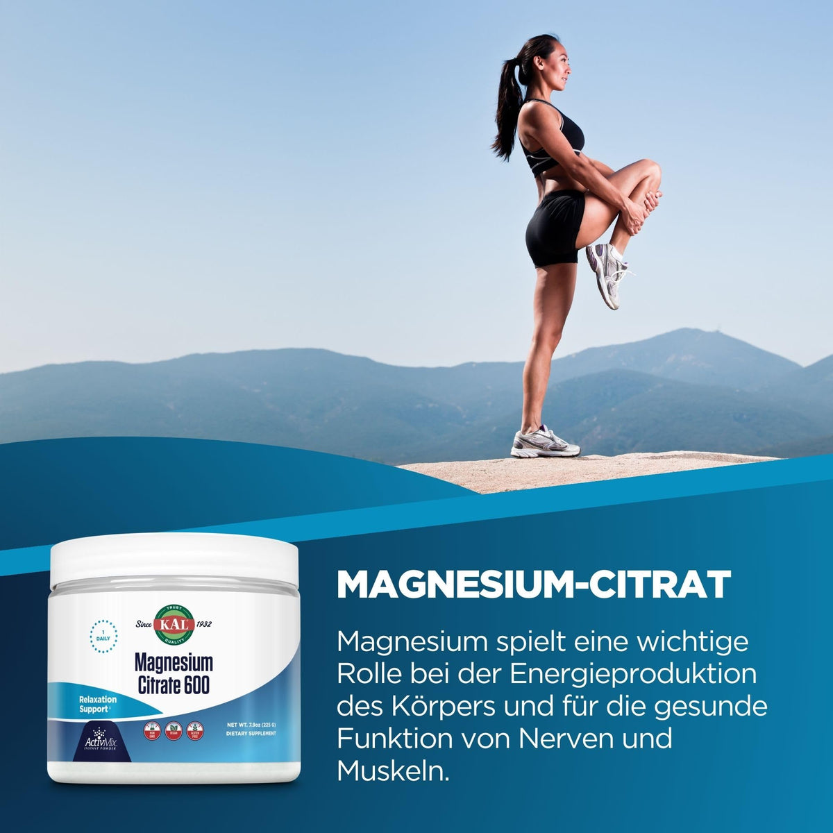 KAL Citrate de Magnésium 600 mg Poudre Instantanée 281 g avec cuillère