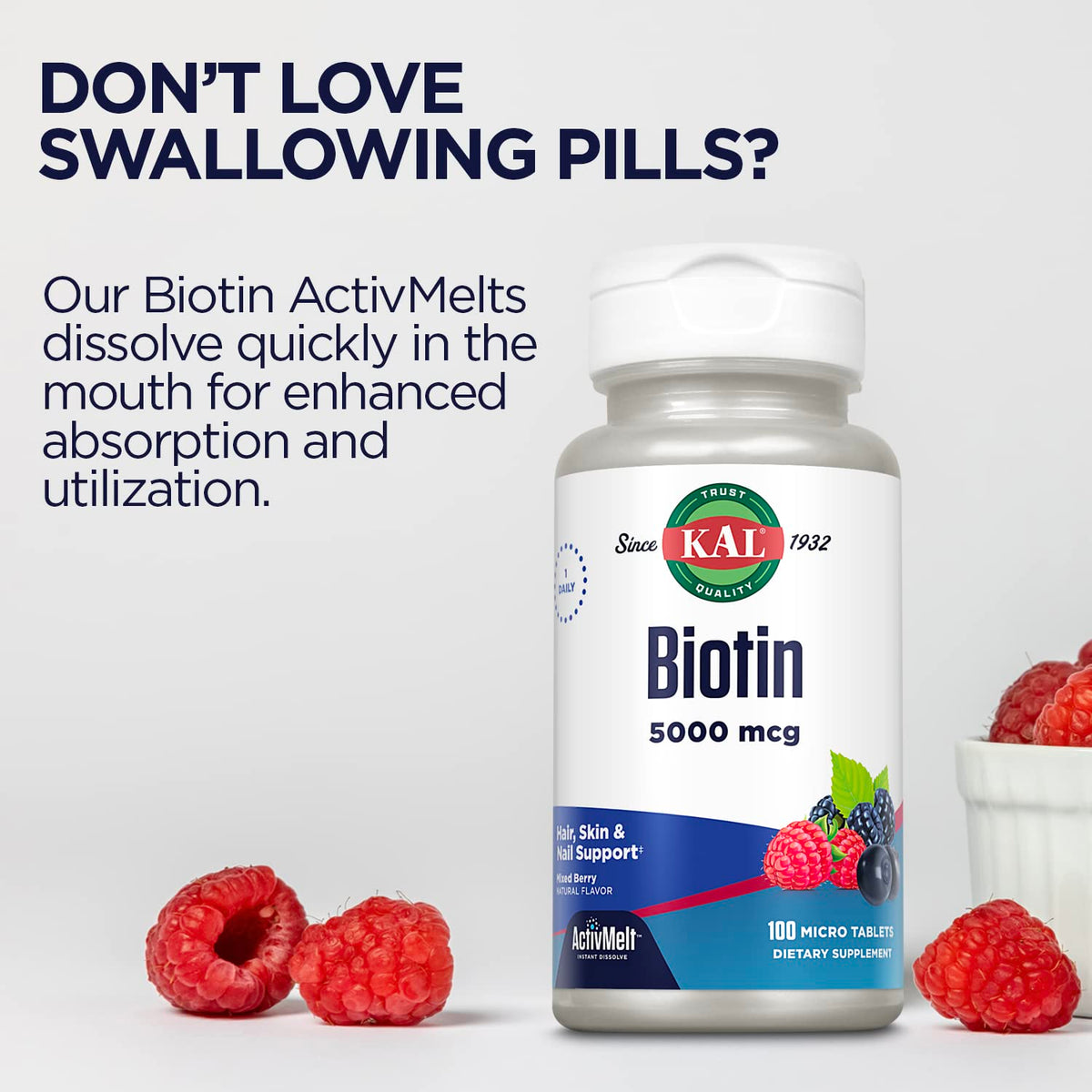 KAL Complément Alimentaire Biotine 5000 Mcg Prise Quotidienne