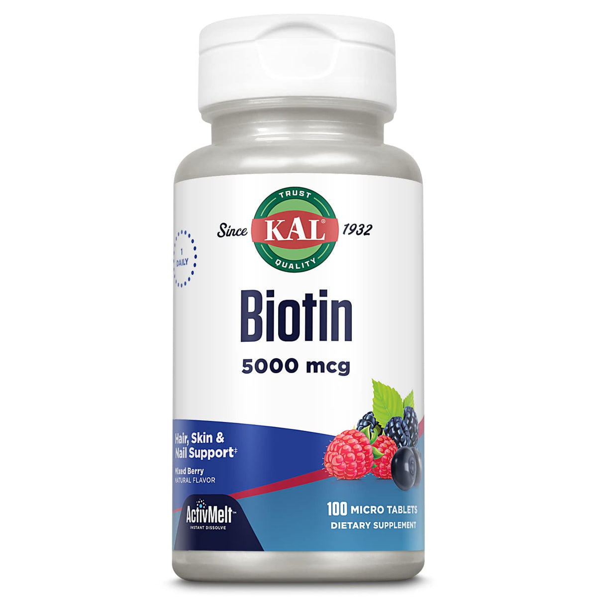 KAL Complément Alimentaire Biotine 5000 Mcg Tablettes Saveur Baies Front