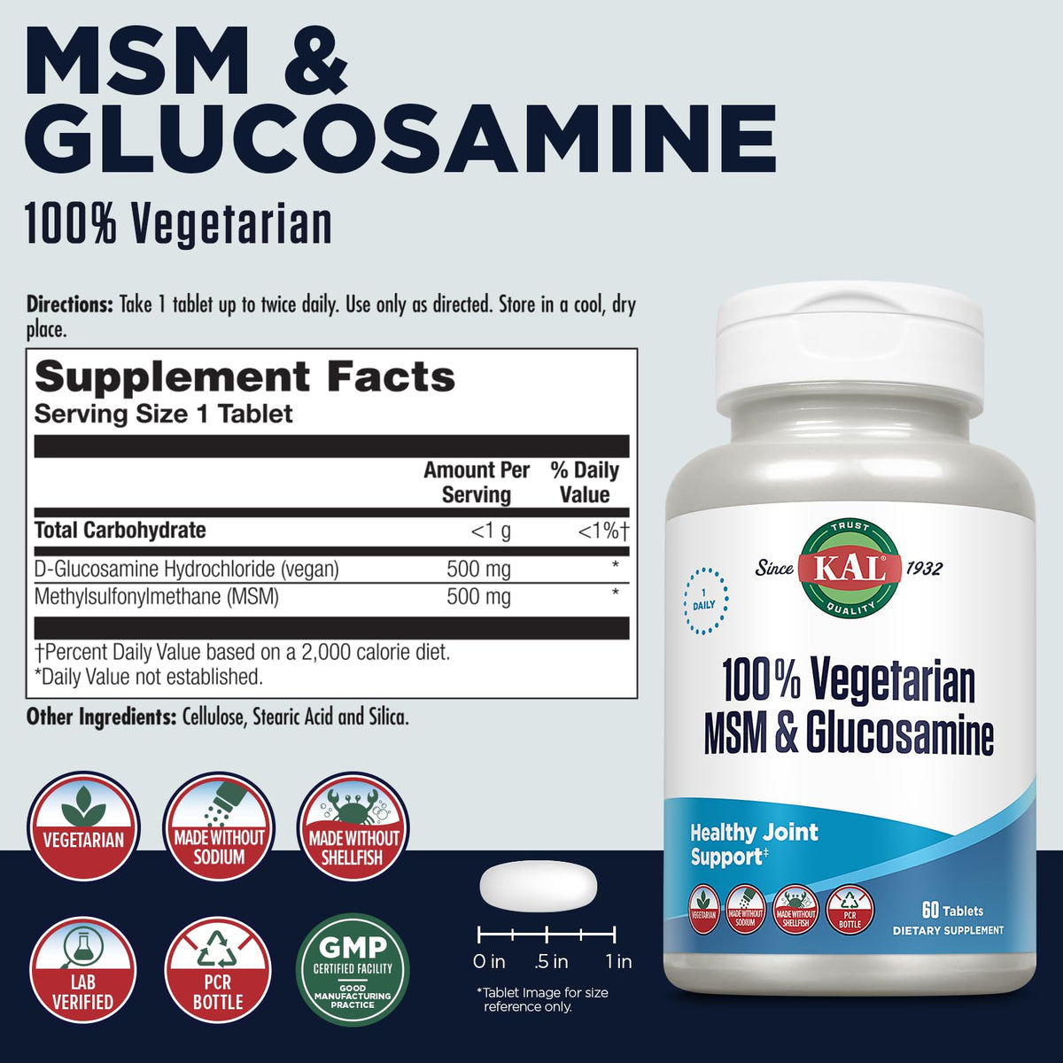 KAL Complément Alimentaire MSM et Glucosamine 60 comprimés packaging