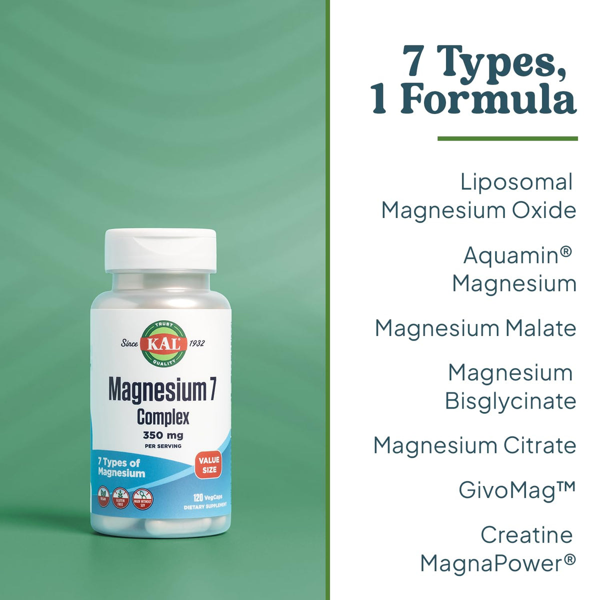 KAL Complexe de Magnésium 7 - Capsules végétales à l'intérieur