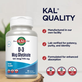 KAL D3 et Magnésium Glycinate 90 VegCaps arrière