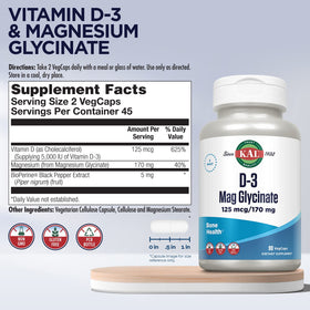 KAL D3 et Magnésium Glycinate 90 VegCaps étiquette