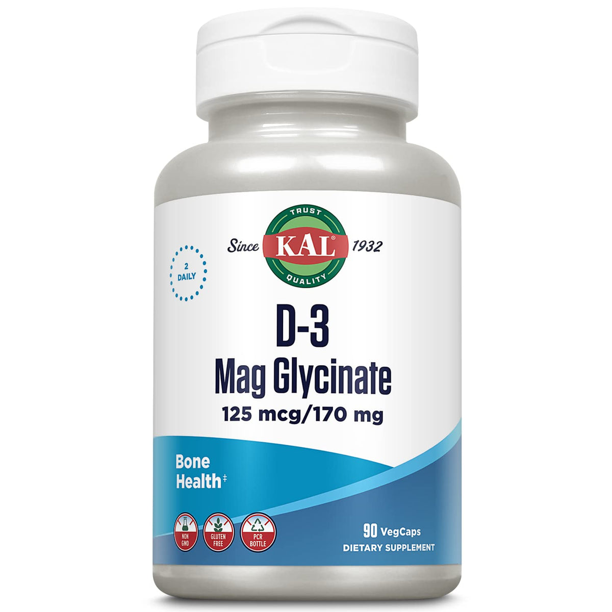 KAL D3 et Magnésium Glycinate 90 VegCaps vue de face