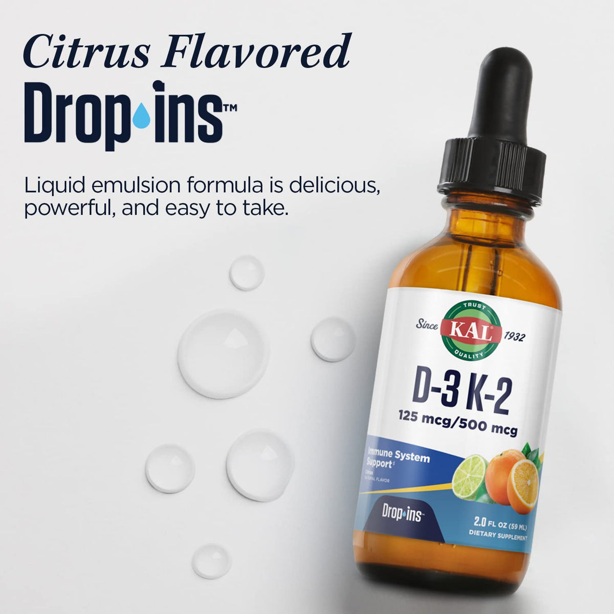 KAL D3 K2 DropIns 125/500 mcg arrière du flacon