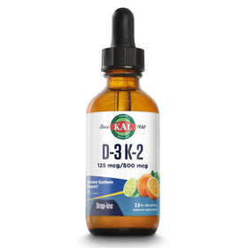 KAL D3 K2 DropIns 125/500 mcg flacon de 2 fl oz devant