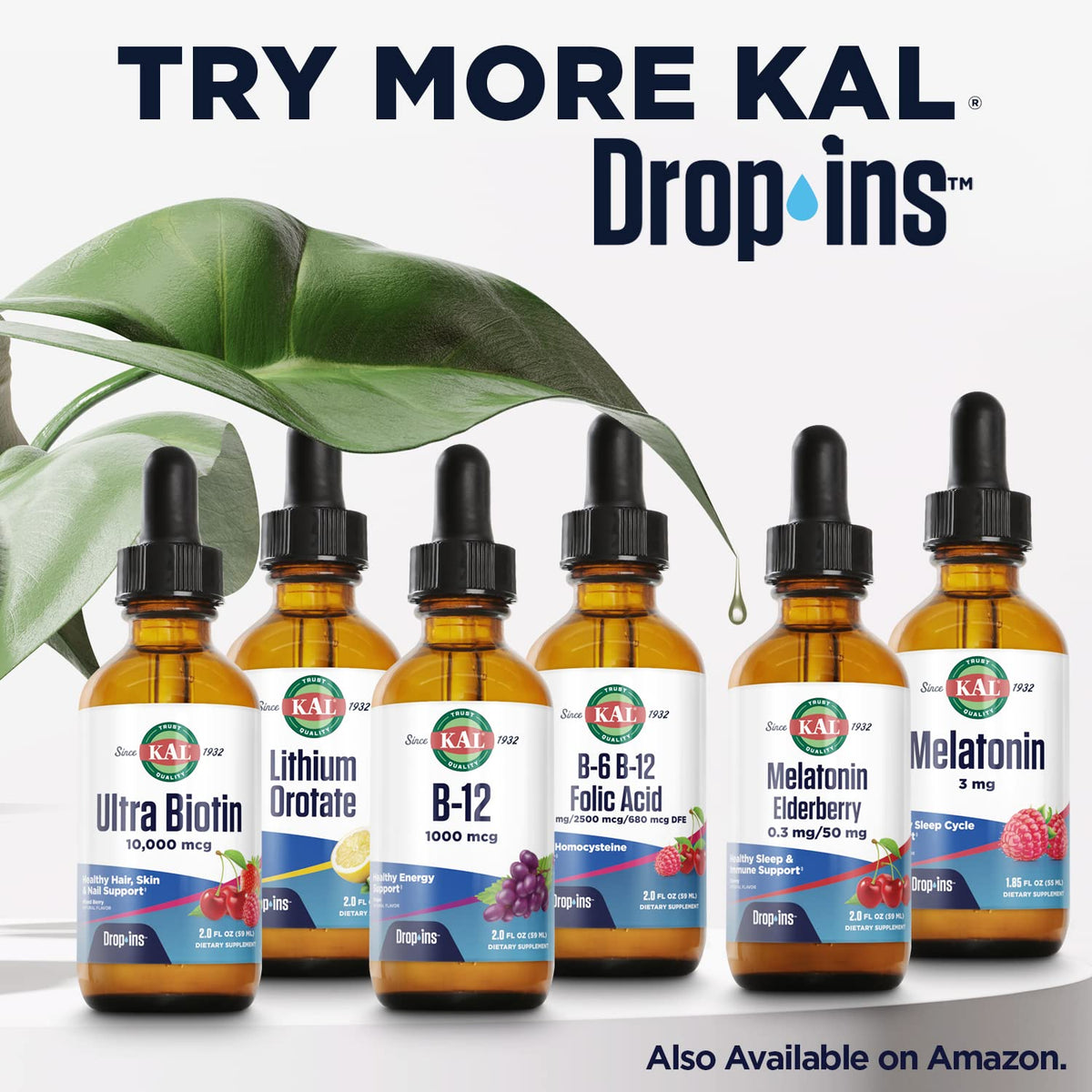 KAL D3 K2 DropIns 125/500 mcg sur une table avec agrumes