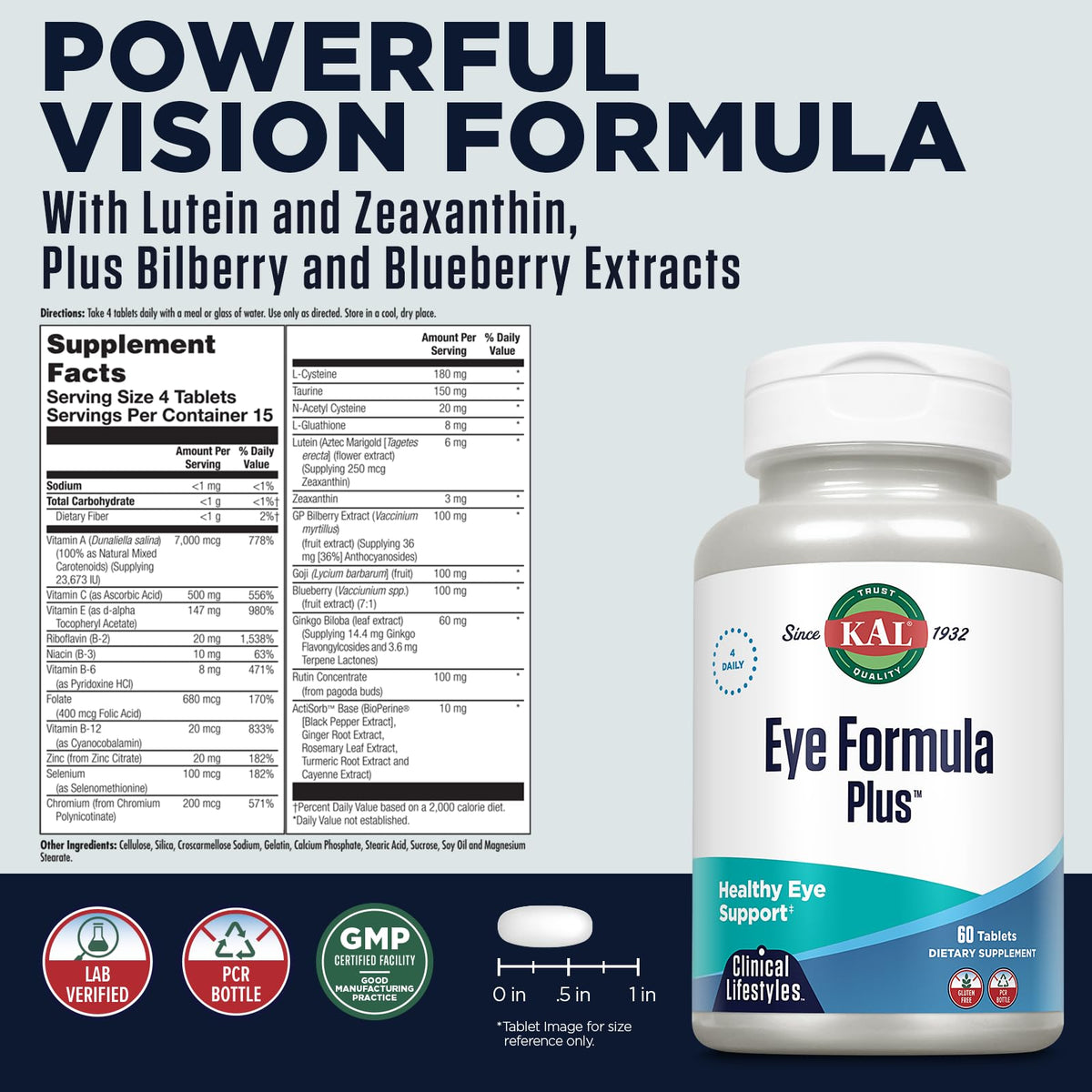 KAL Eye Formula Plus comprimés avec étiquette visible