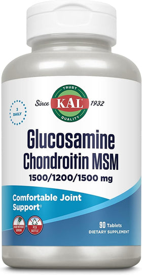 KAL Glucosamine Chondroitin MSM 90 tablettes sur une table