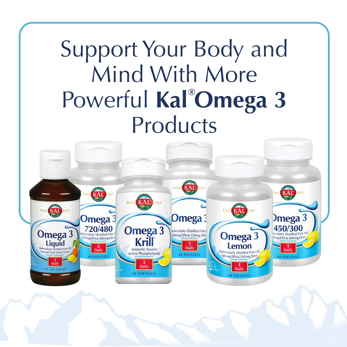 KAL Huile de Poisson 1280 mg Omega 3 gélules on table