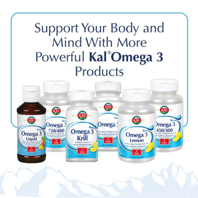 KAL Huile de Poisson 1280 mg Omega 3 gélules on table