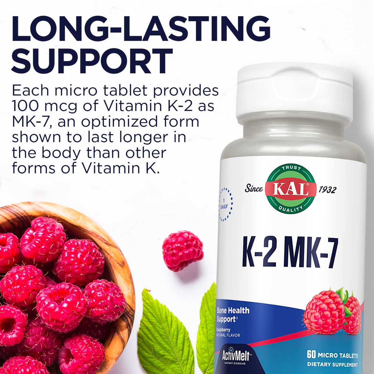 KAL K2 MK7 100 mcg format pratique 60 micro-tablettes