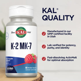 KAL K2 MK7 100 mcg micro-tablette avec framboise