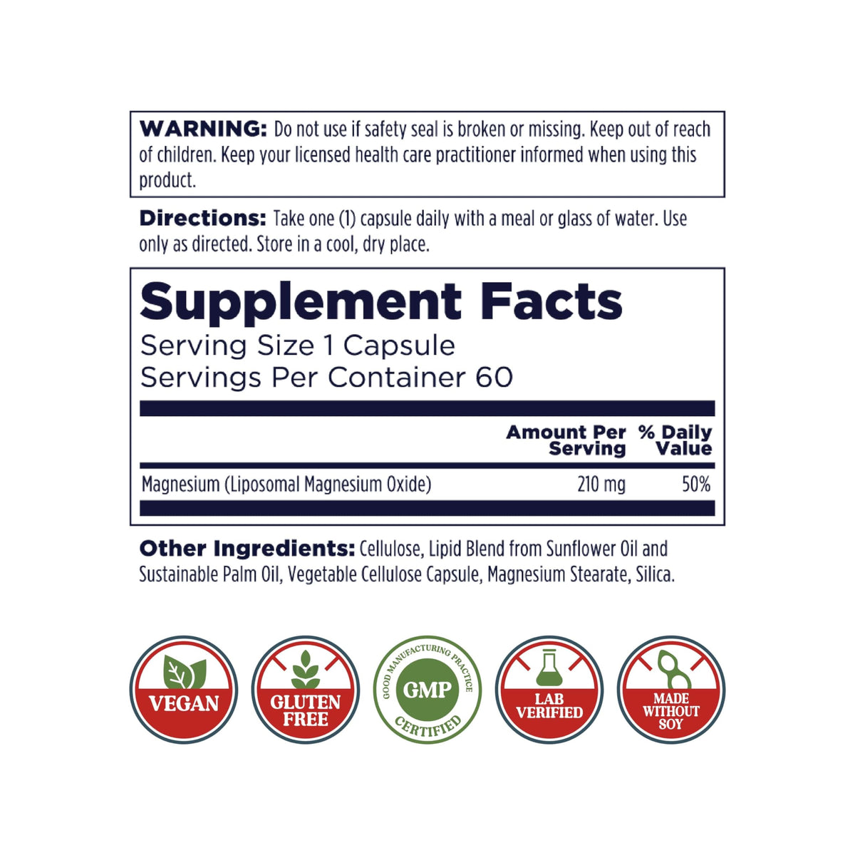 KAL Liposomal Magnésium Oxyde 210 mg capsules side view