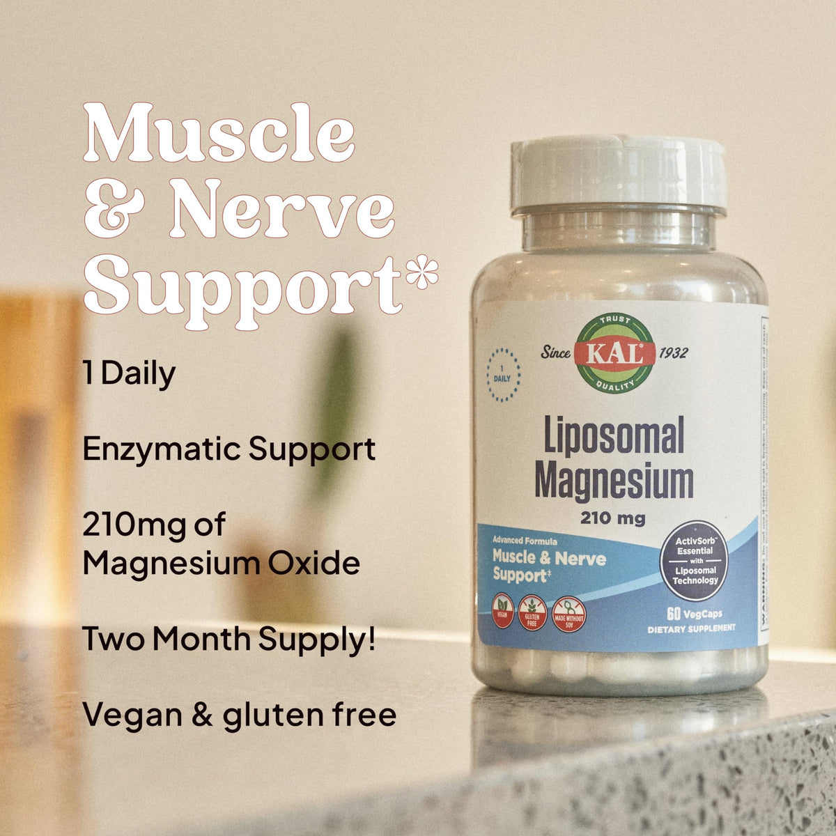 KAL Liposomal Magnésium Oxyde 210 mg capsules with packaging