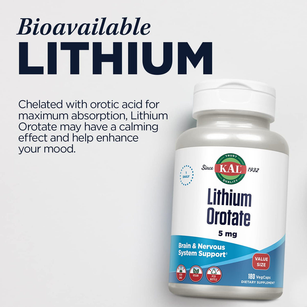 KAL Lithium Orotate 5 mg avec un verre d'eau