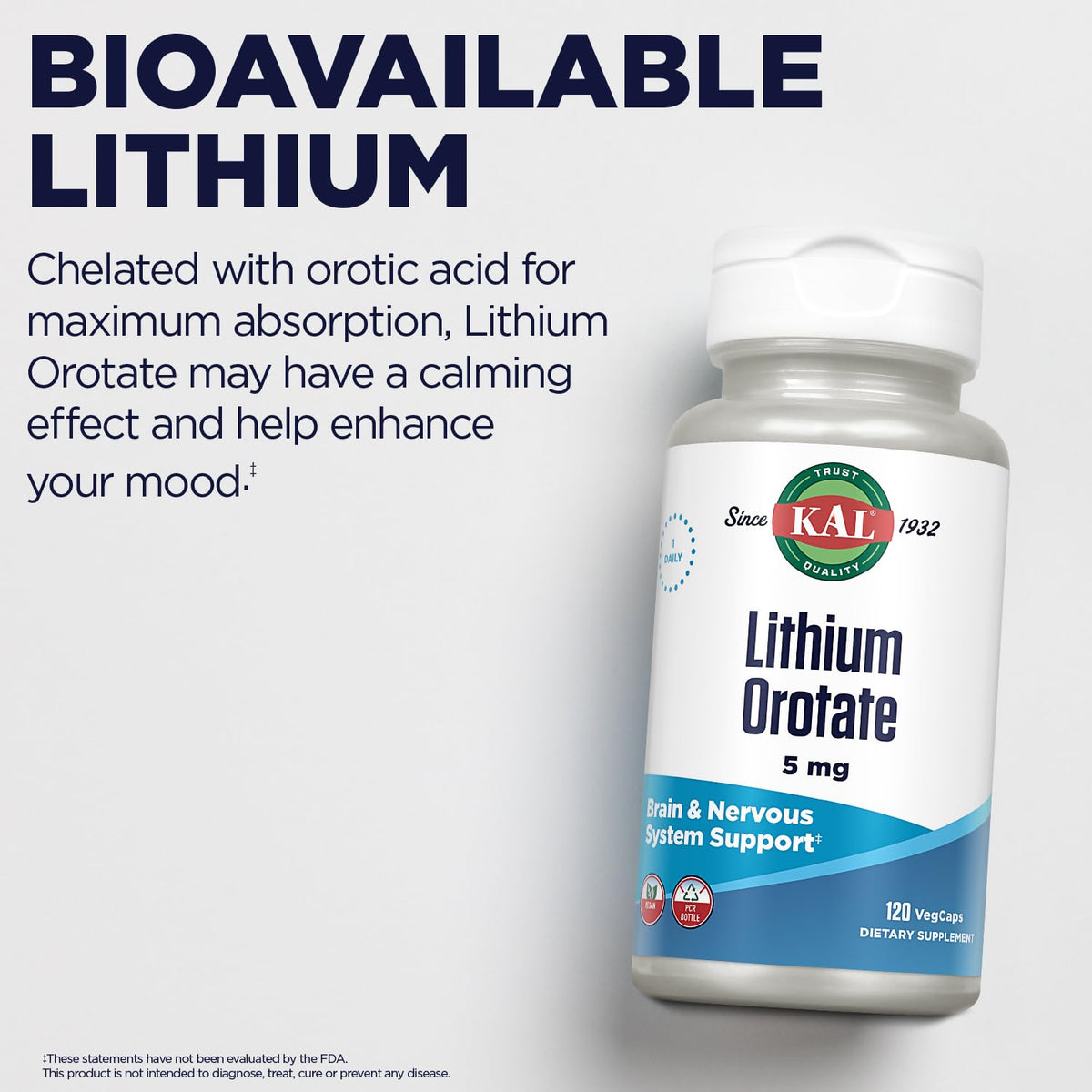 KAL Lithium Orotate 5 mg gélules avec étiquette claire