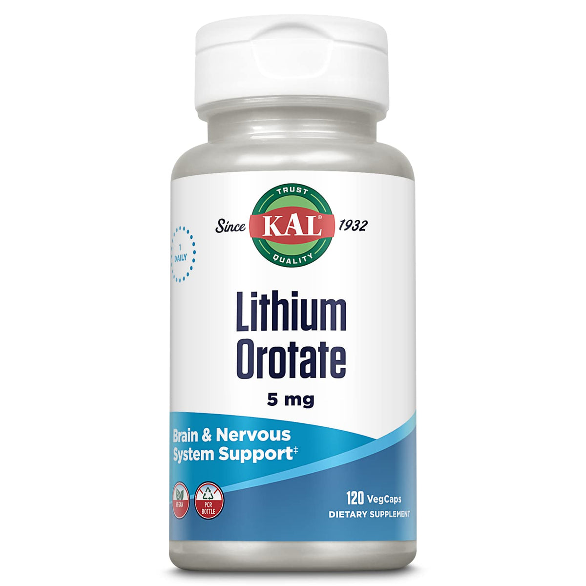 KAL Lithium Orotate 5 mg gélules sur fond blanc