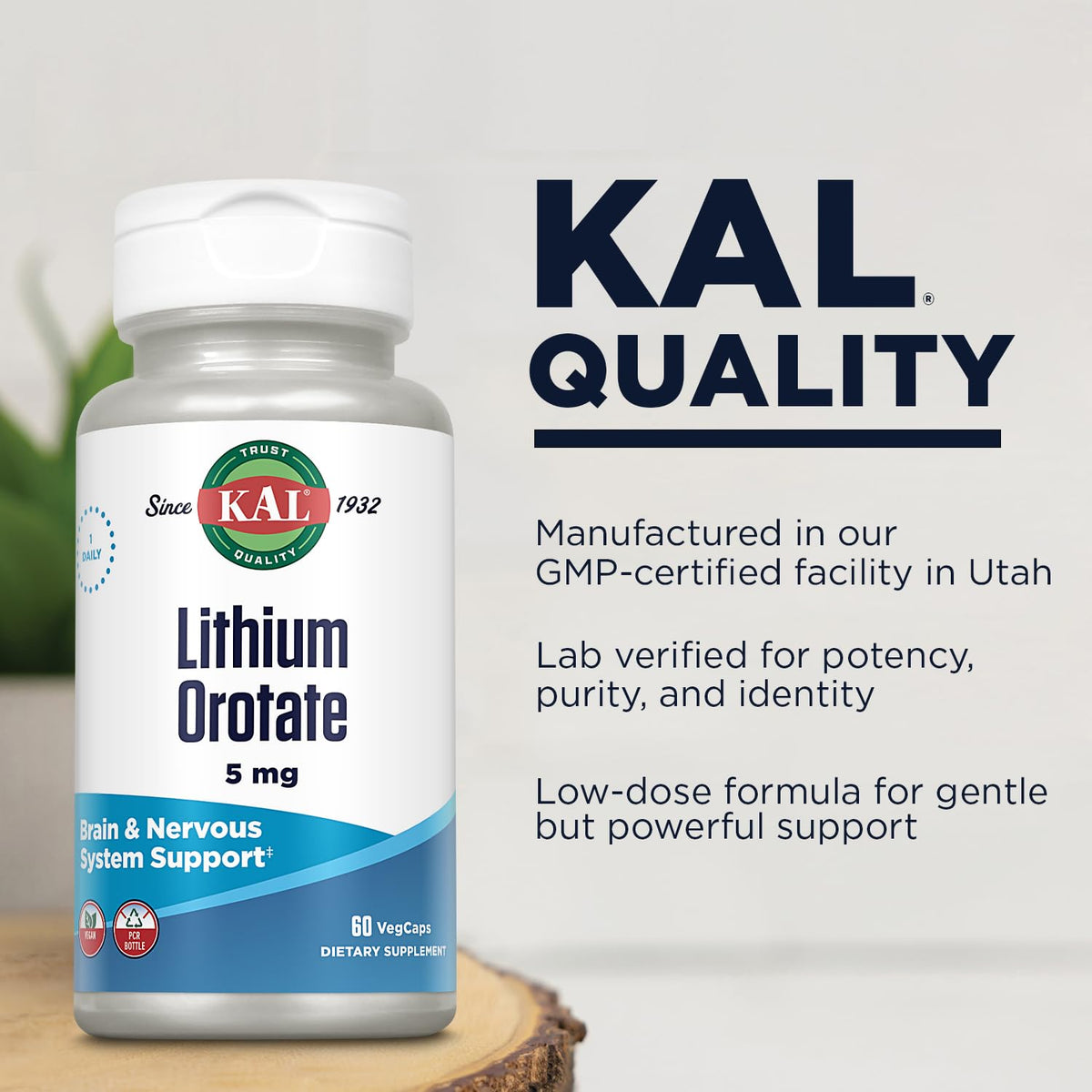 KAL Lithium Orotate 5mg boîte avec dimensions visibles