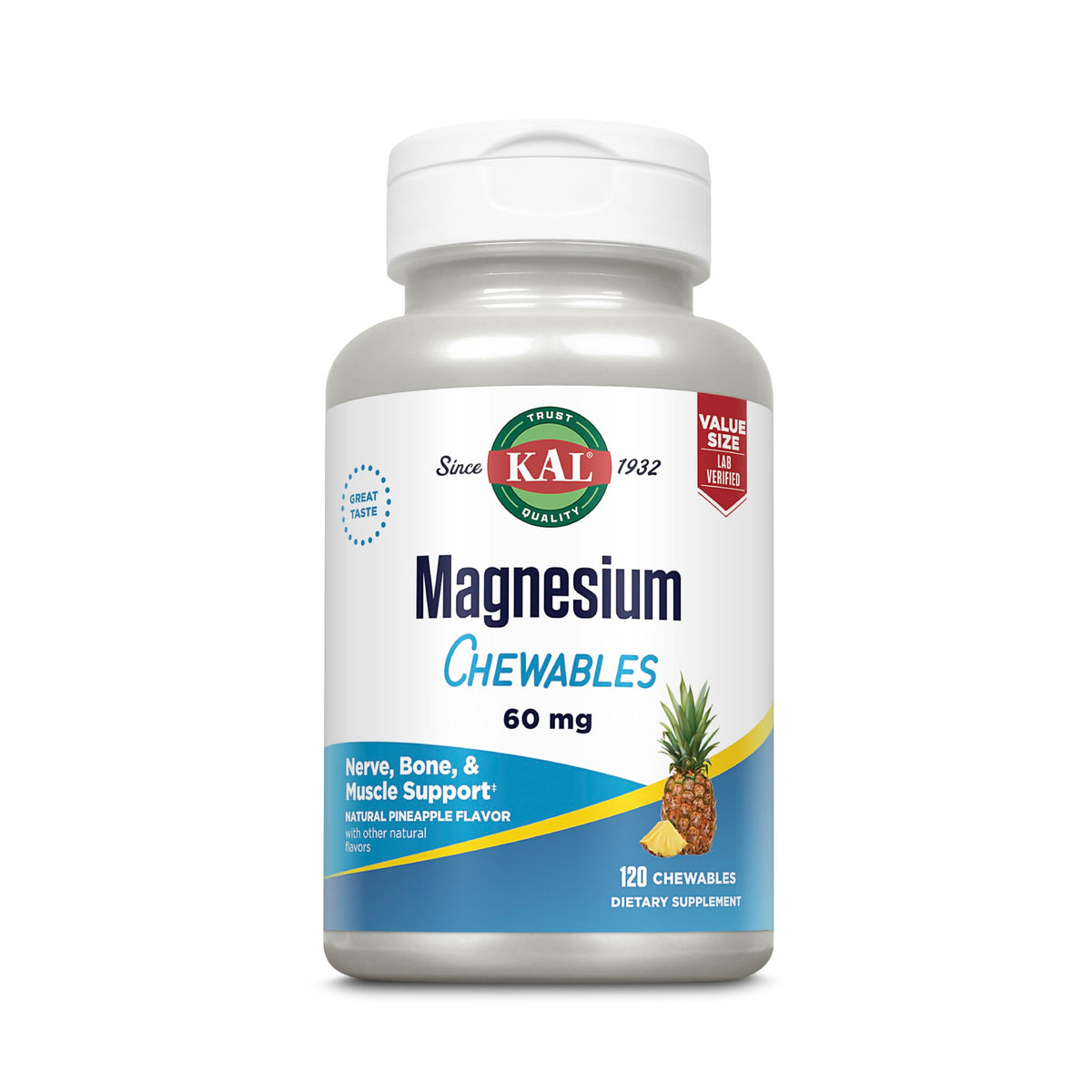 KAL Magnésium Chewables boîte vue avant avec goût ananas
