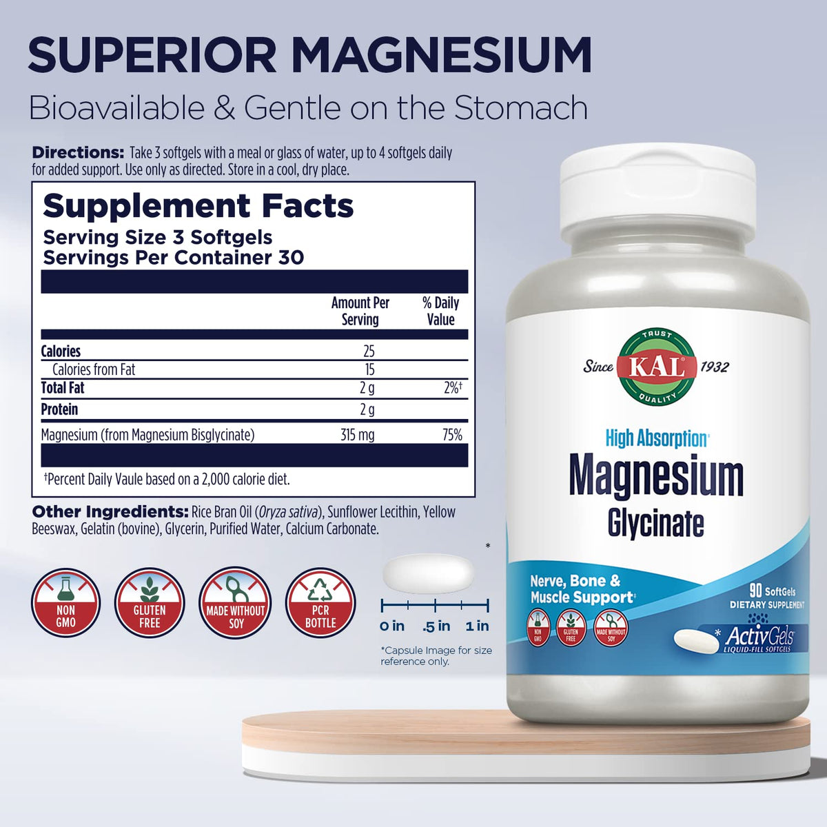 KAL Magnésium Glycinate 315mg gélules ActivGel