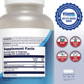 KAL Magnesium Glycinate 60 VegCaps montrant les capsules à l'intérieur