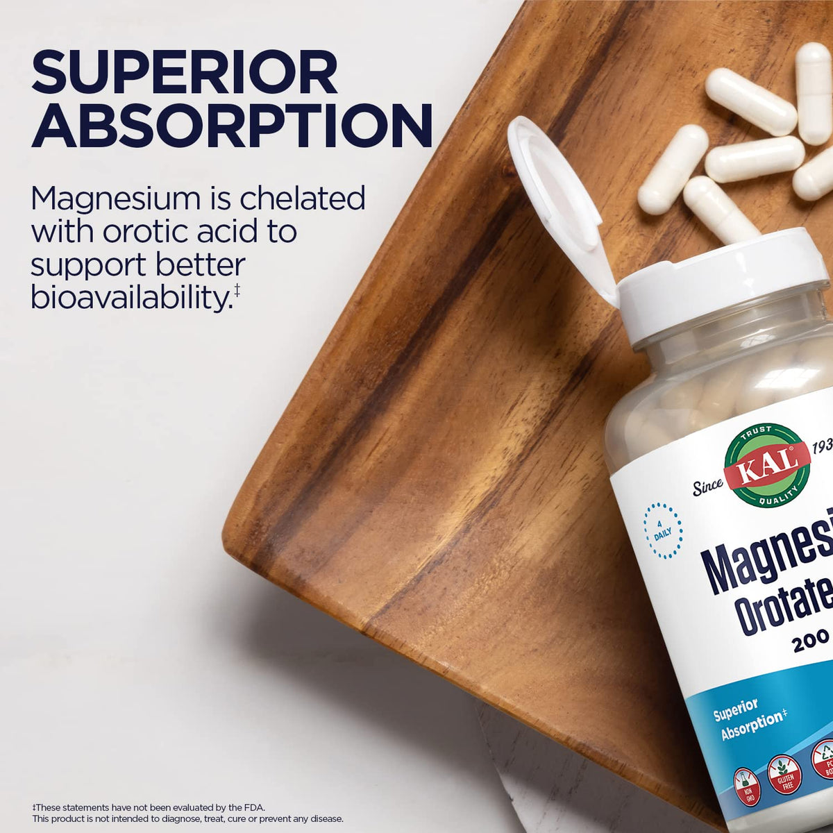 KAL Magnésium Orotate 200 mg comprimés sur une table