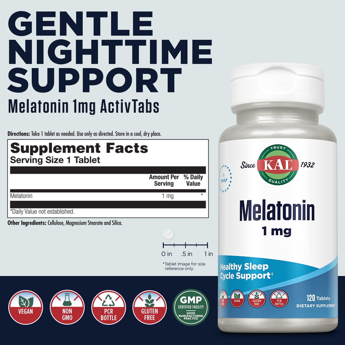 KAL Melatonine 1 mg comprimés dans l'emballage