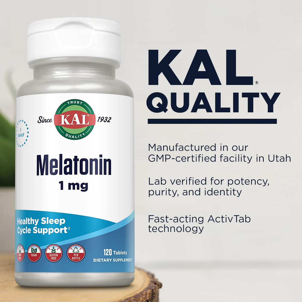 KAL Melatonine 1 mg comprimés sur une surface plane