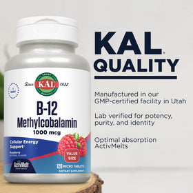 KAL Methyl B12 1000mcg sur une table avec des fruits