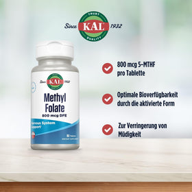 KAL Methyl Folate 800 mcg comprimé avec verre d'eau