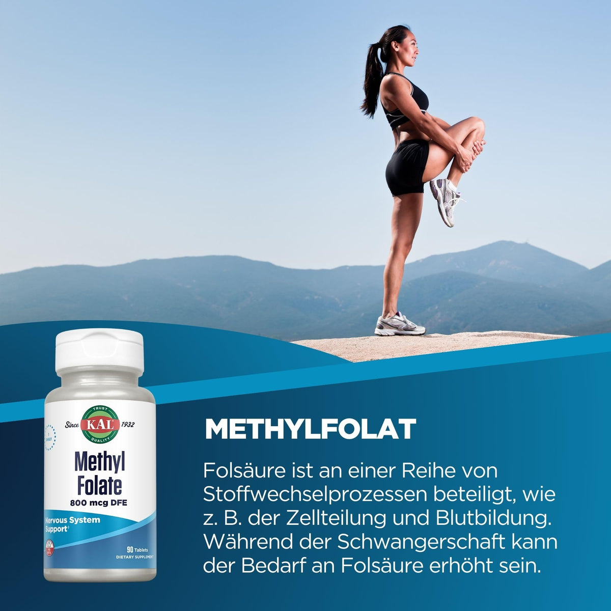KAL Methyl Folate 800 mcg comprimés sur une table